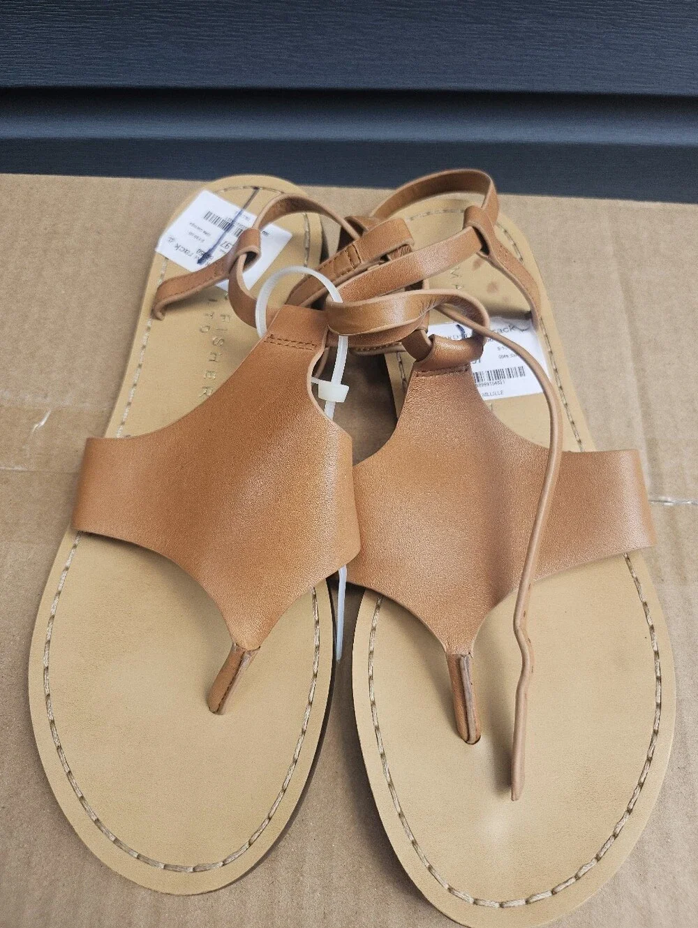 Marc Fisher Tan Leather T-Strap Thong Sandals